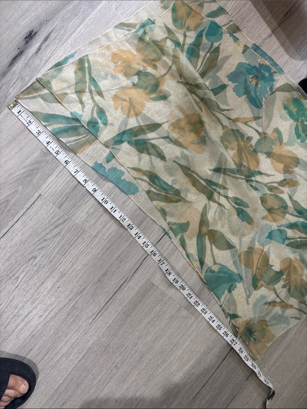 Sheer Floral Scarf in Green and Tan - Lightweight Women's Wrap - Picture 3 of 4